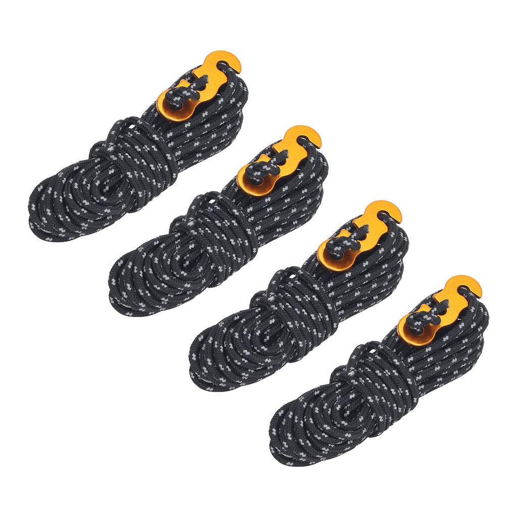 4Pcs 3mm Guy Lines Black 13.1ft Per One Reflective 573lb Load Bearing Tent Cords for Camping