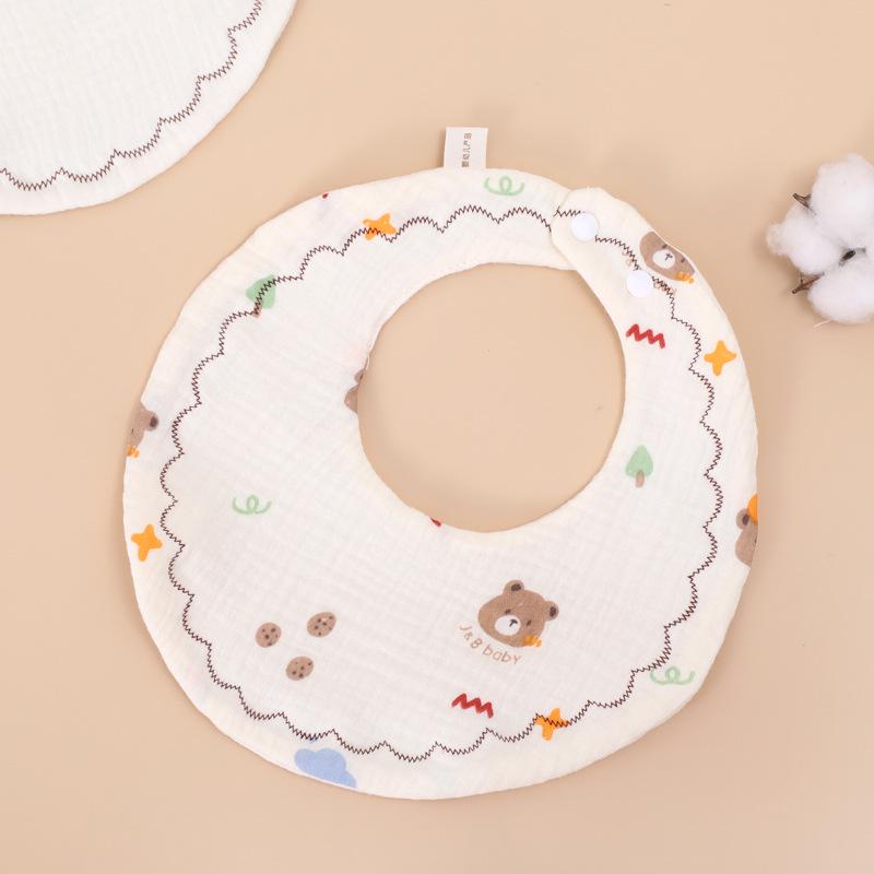 Soft Cotton Cartoon Baby Drool Bib - Absorbent, 6-Layer, Round Design