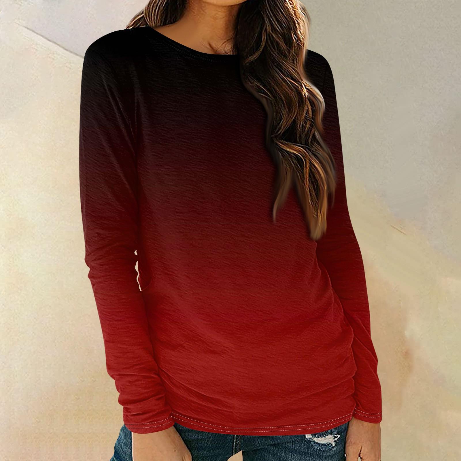

Женские рубашки с длинным рукавом и круглым вырезом, базовая футболка, повседневный топ, модные осенние наряды, приталенные футболки XL красный