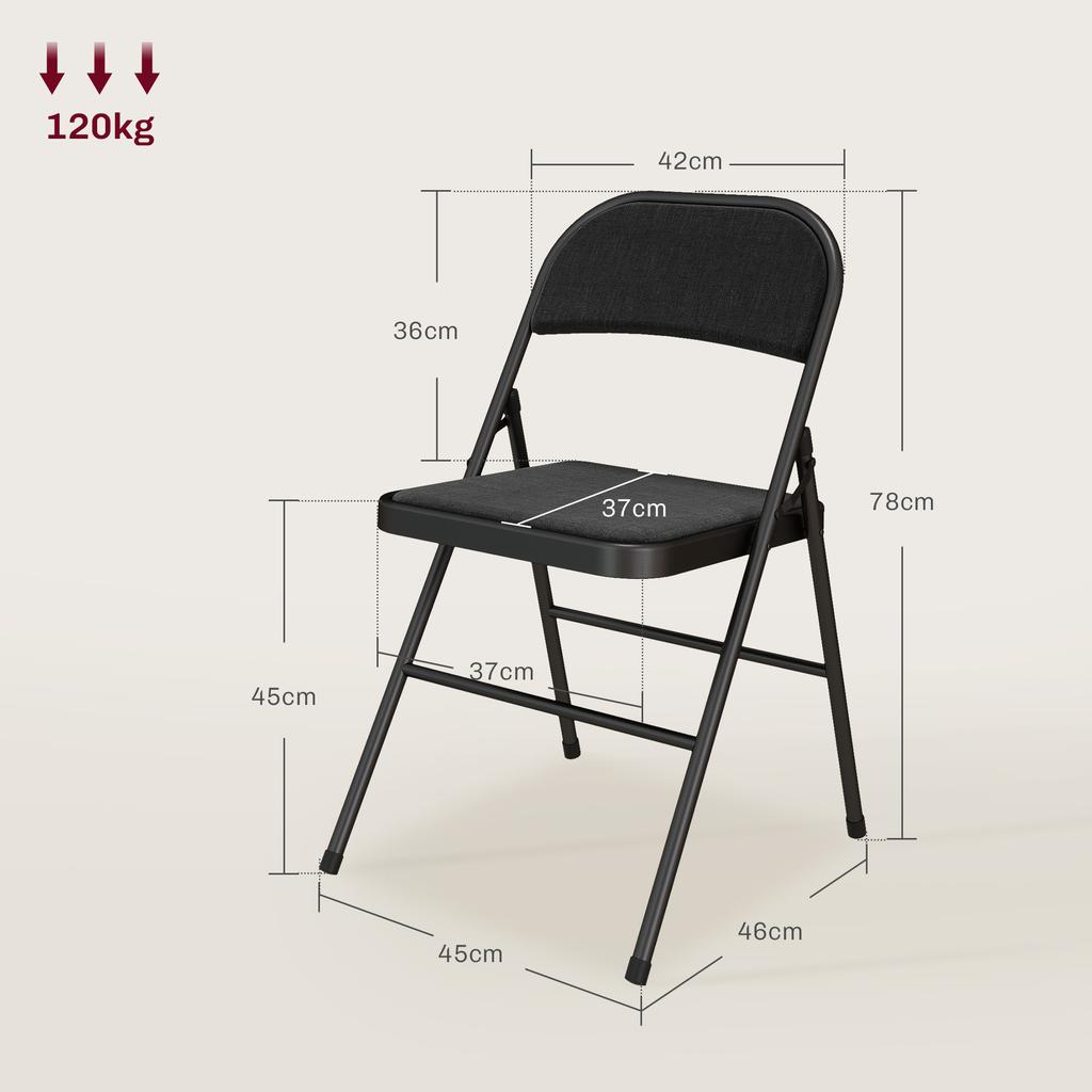 Linen-Look Set of Four Cushioned Folding Chairs - Black