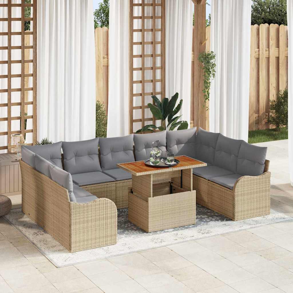 Garden Sofa Set with Cushions 10 Pcs Beige and Light Grey