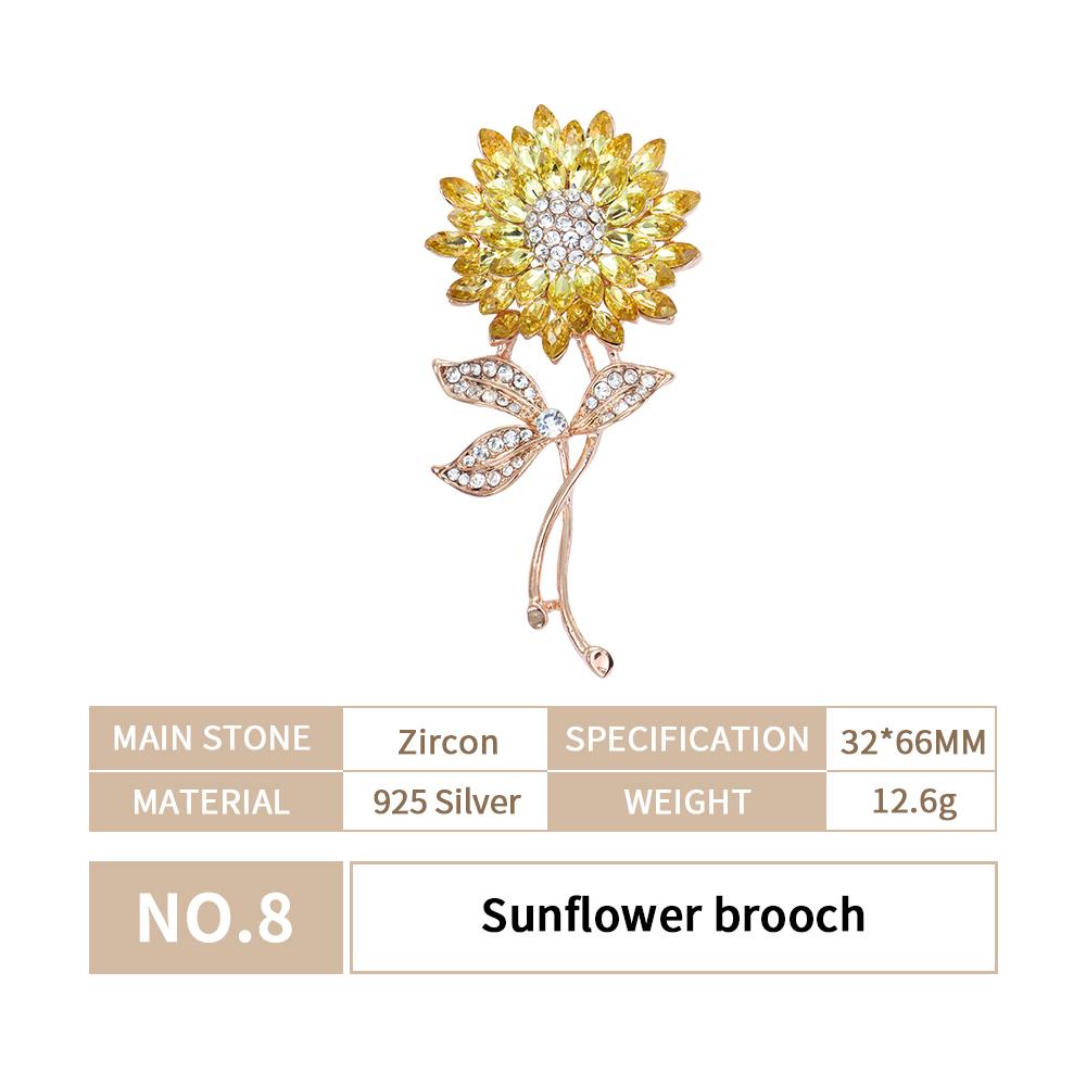 Women Jewelry Plant wings butterfly Animal Flower Gold Plated 925 Sterling Silver Round Zircon Pin Brooches for Gift Gold Plated