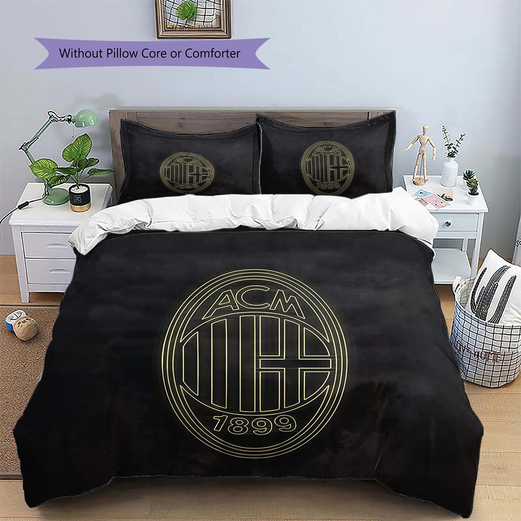 Associazione Calcio Milan Pattern Bedding Quilt Set  Home Decoration  Gift (1 * Duvet Cover + 2 * Pillowcase  Without Core)