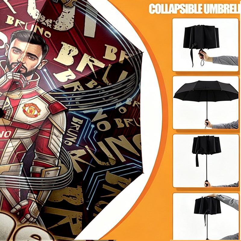 Custom Name Personalized Manchester United Print Umbrella, Auto Open Close, 8‑Rib Sturdy Frame, Commute Camping Hiking Use, Birthday Gift