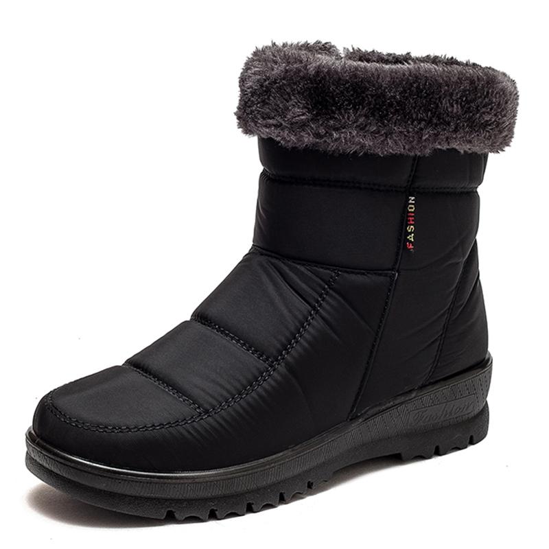 Mode Damenstiefel Schnee Fell Damenschuhe Reißverschluss Plateau Modeschuhe für Damen Stiefeletten Wasserdicht Flach Botas Mujer Winterschuhe