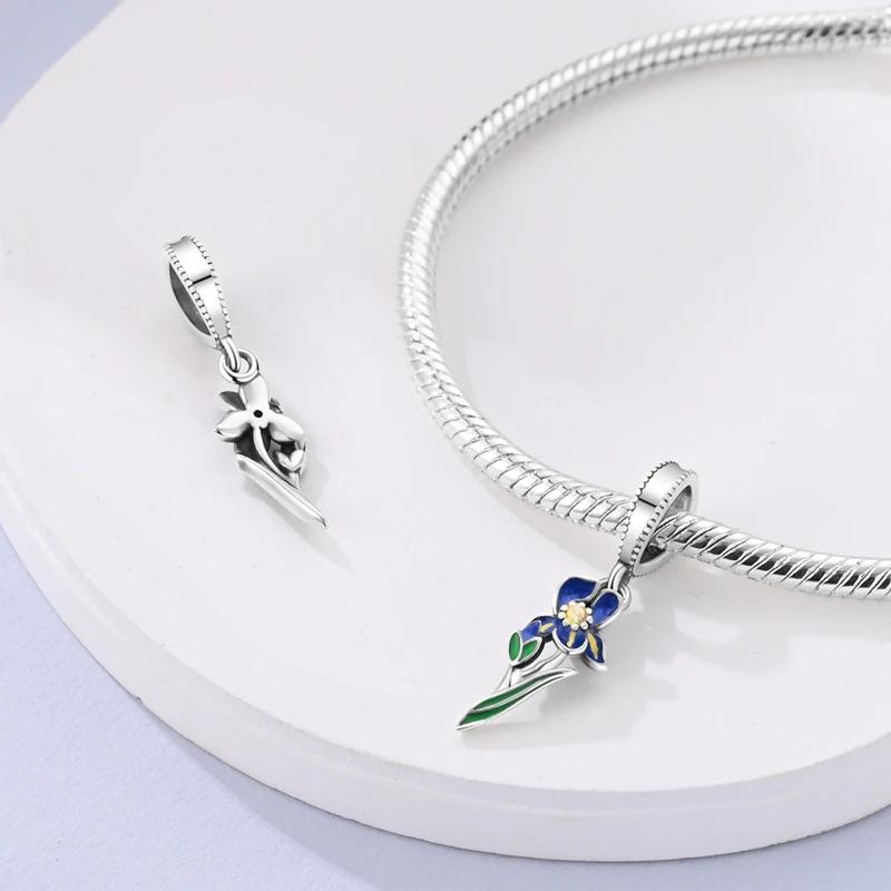Original Charmscopper Dreamy Blue Orchid Leaf Beads Fit Charms Platabracelets For Women Jewelry Making Fine Gifts