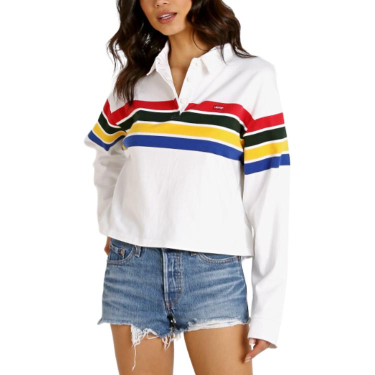 Levis Striped Casual Comfortable Long Sleeve T-Shirt Women Tops White 69558-0000