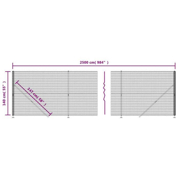 VidaXL Wire Mesh Fence with Flange, Decorative Fence Panel, Garden Patio Protection Barrier 154155