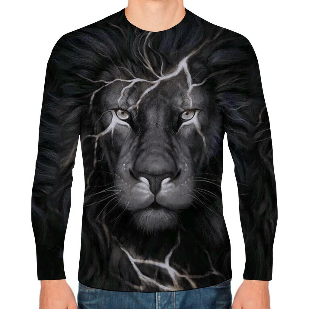 God Christ Jesus And Lion 3D Print Men's T-shirts Autumn O-Neck Long Sleeve Cotton Street Loose Tops Tees Oversized T Shirts 5XL