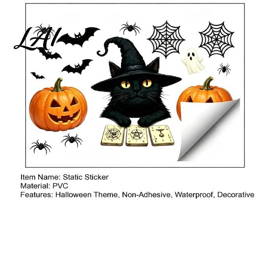 Seasonal Party Favors Cute Black Cat Halloween Window Clings Pumpkin Ghost Bat Spider Easy Apply Clings Decals Non-Adhesive Glass Stickers for Door