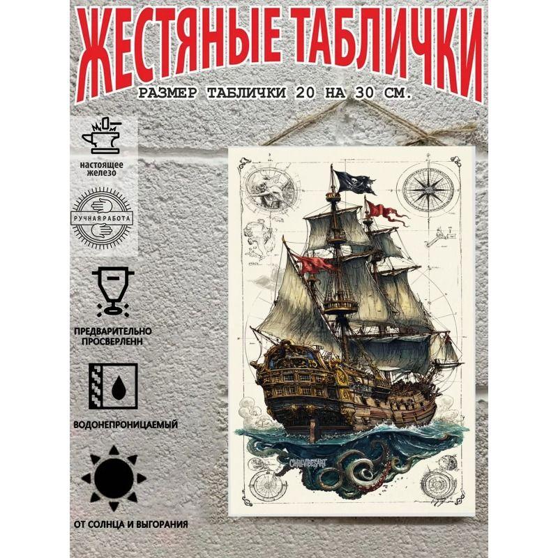 Vintage Sailing Ship Nautical Map Metal Wall Art Decor 20x30cm