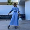 Fashion Sexy V-neck Denim Dress Women's Single Breasted Half Sleeved A-line Dress Solid Color Commute Minimalist Dresses Spring and Summer New