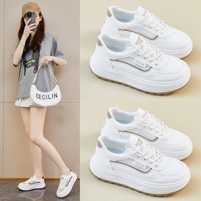 New Summer White Shoes for Female Students' Thick Sole Heightened Mesh Breathable Casual Street Shot