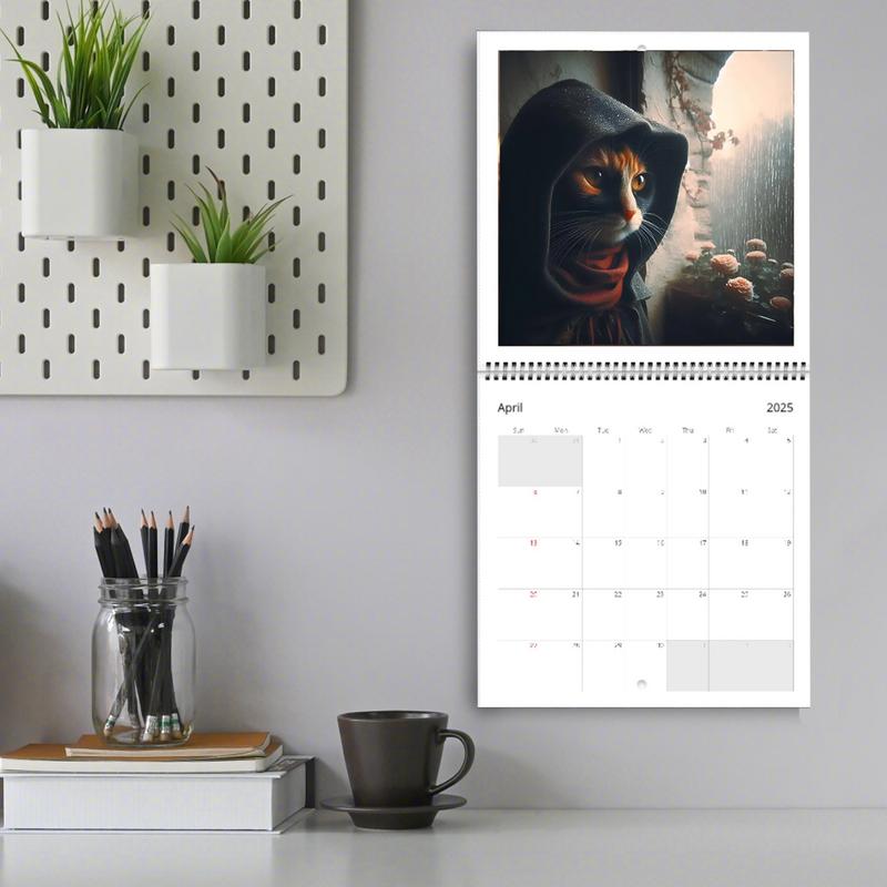 2025 Wall Calendar Funny Illustration Cat Calendar Wall Calendar Cute Desk Accessories Office Supplies for Planning Schedules