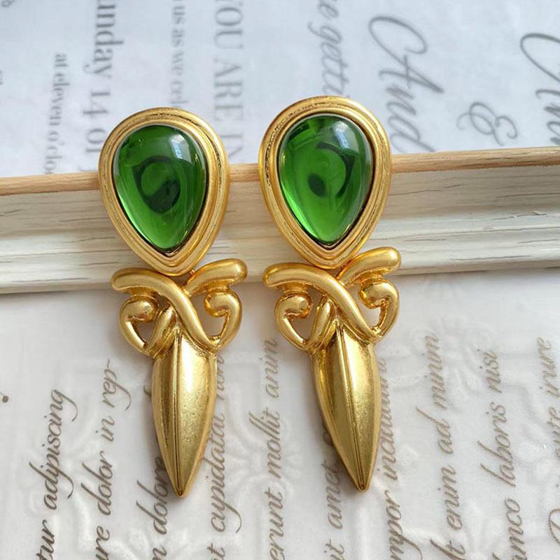 

Vintage Niche Style Exaggerated Glass & Silver Stud Drop Earrings