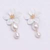 White Flower Drop Earrings Drop Shape Dangle Earrings Fashion Imitation Pearl Earrings  Gift