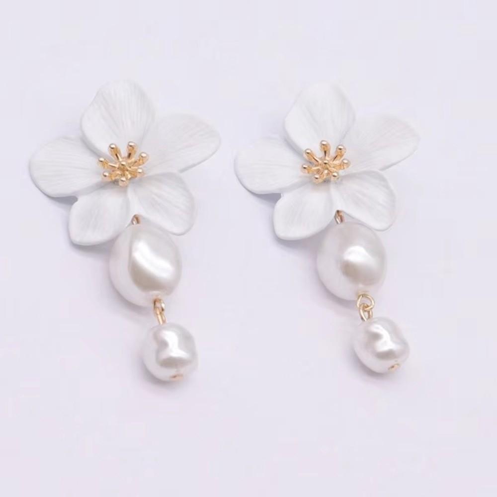 White Flower Drop Earrings Drop Shape Dangle Earrings Fashion Imitation Pearl Earrings  Gift