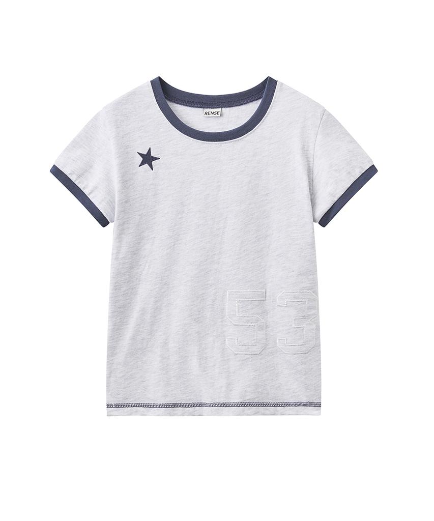 Lense Star Patch Slim Fit Ringer Tee White Melange