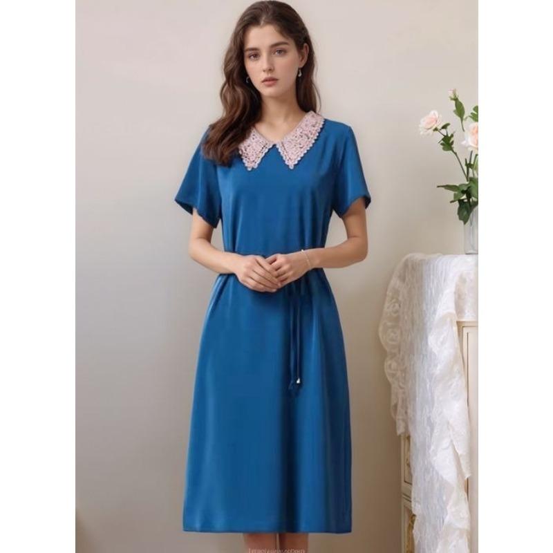 

Свободное женское платье больших размеров с кружевным вырезом XXL синий