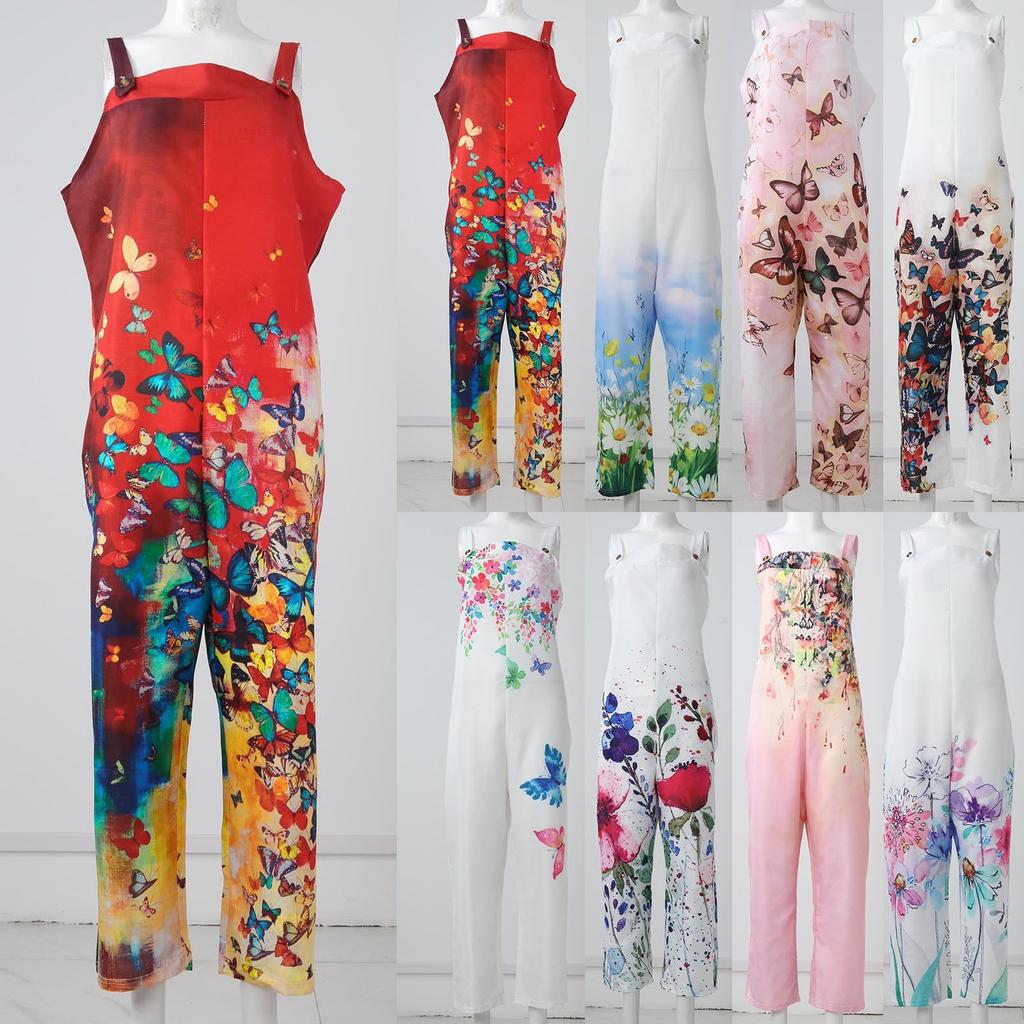 Damenmode Sommer süßer lockerer lässiger Druck Retro-Trägeroverall