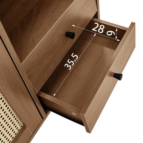 Country Style Sideboard with Rattan Doors, 130 x 75.5 x 40cm Magnetic Lock, Adjustable Shelves, Sturdy Structure, Versatile