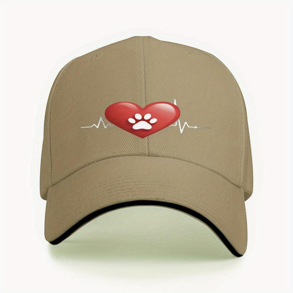 Dog Paw Heartbeat EKG Paw Print Baseball Cap Adjustable Polyester Casual Sporty Hat for Men Women