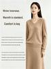 Women's 100% Pure Wool V-Neck Loose Knit Sweater - Solid Color Autumn/Winter Basic Layer