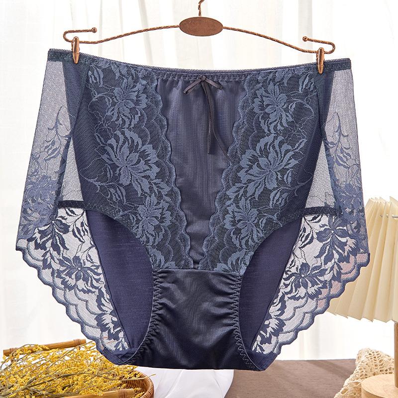 Plus Size Sexy Lace Seamless Panties High-Rised Mesh Briefs Soft Breathable Underpants Lightweight Underwear