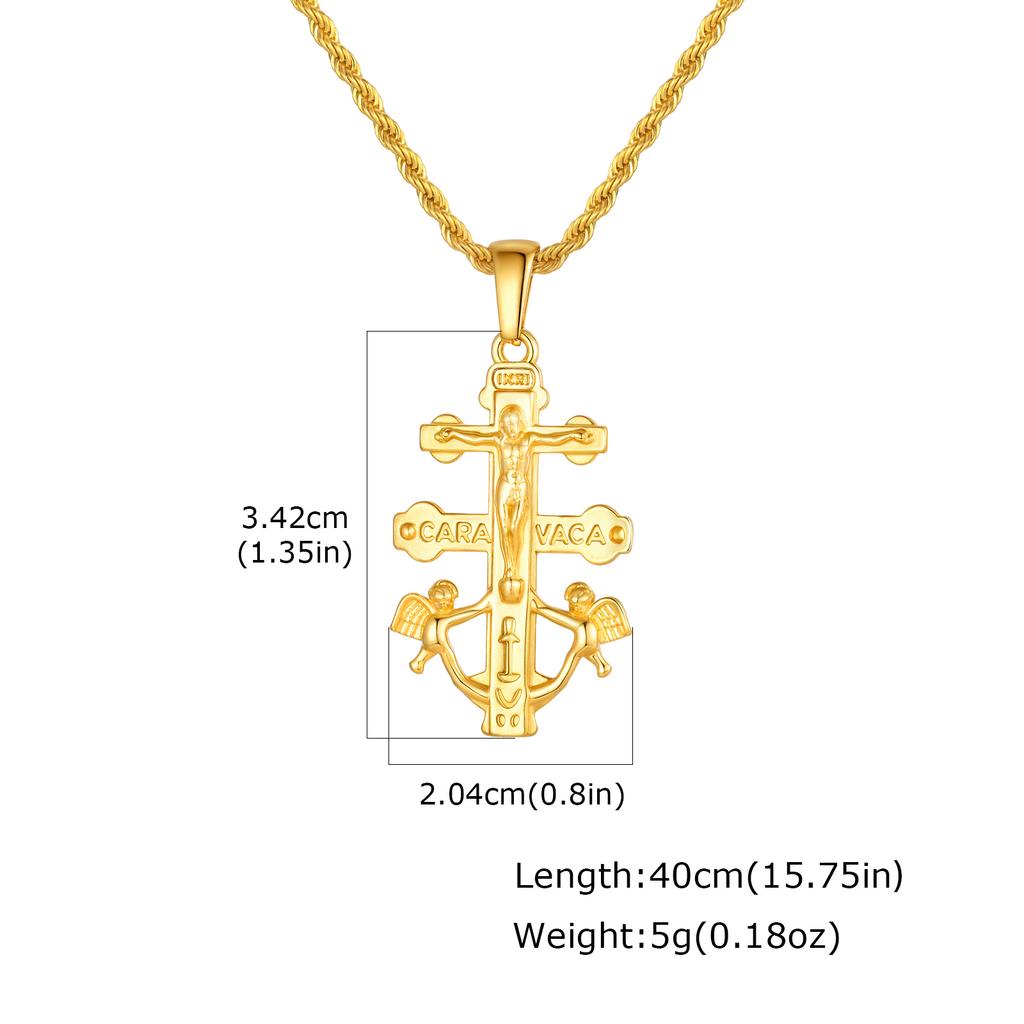 Naszyjnik z Krzyżem Caravaca Święty Podwójny Krzyż Anioł Wisiorek Religijny Katolicki Chrześcijański Biżuteria Amulet Ochronny Prezent dla Kobiet