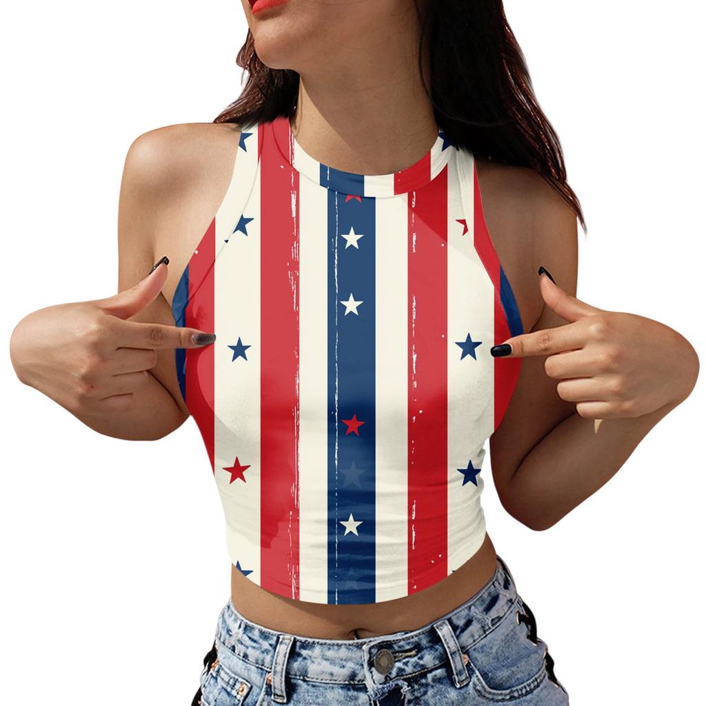 Damesmode Onafhankelijkheidsdag Print Mouwloze Tanktop