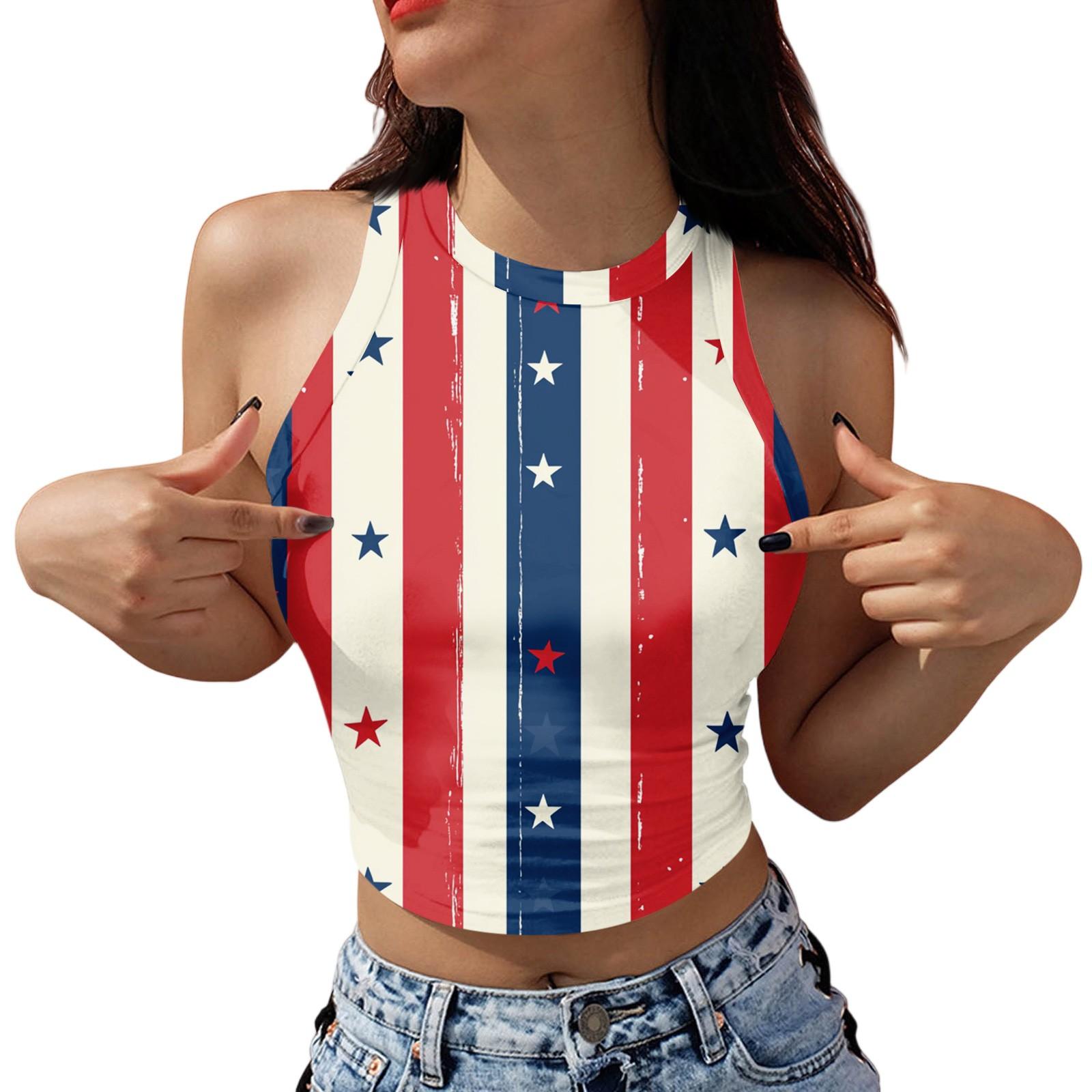 

Women s Fashion Independence Day Print Sleeveless Base Tank Top L бежевый