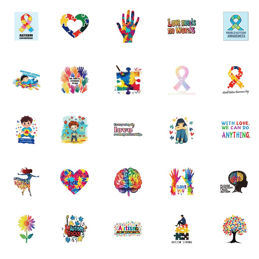 50 Waterproof Decorative Stickers Of Various Autism Cure Series