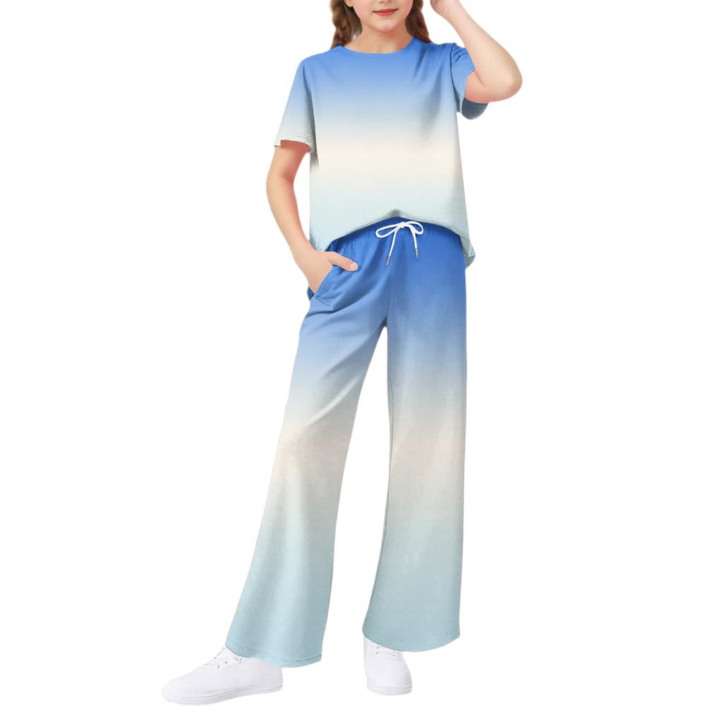Girls' 2-Piece Set - Short Sleeve Tee & Wide Leg Pants