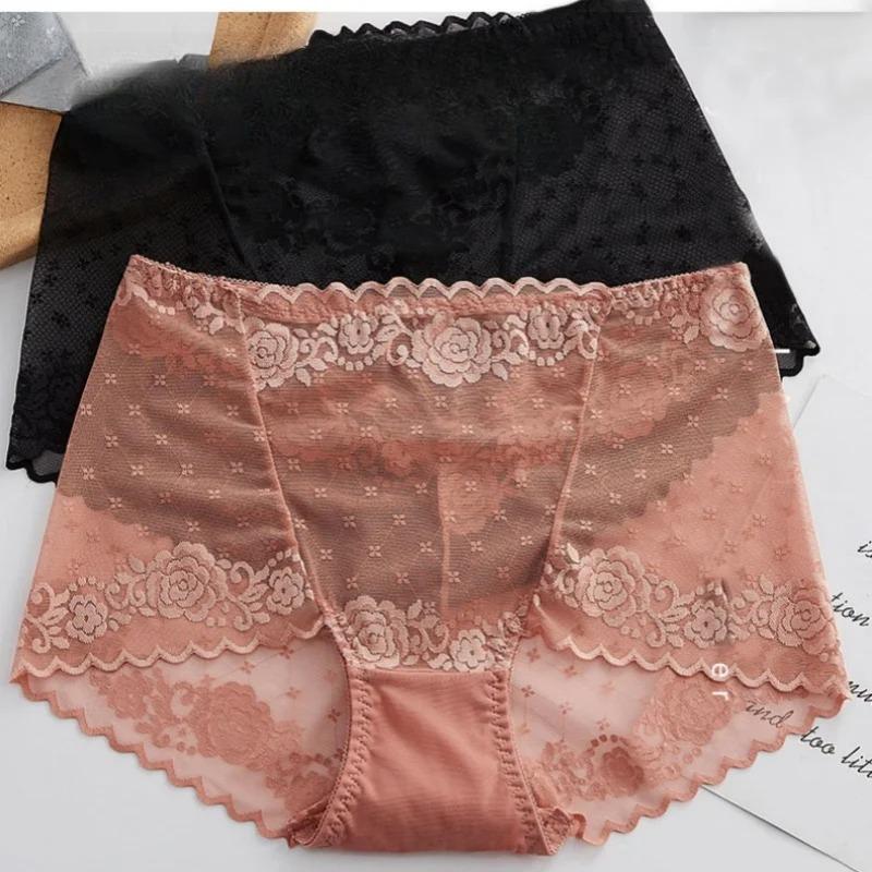Sexy Women Underwear Lace Mesh Briefs Pure Cotton Crotch Tange Thong Women Lace Panties Underpants