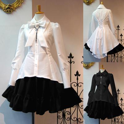 Women Vintage Bow Ruffles Dress Gothic Style Ladies Lolita Dresses Elegant Long Sleeve Tea Party Cosplay Robe Gown Renaissance