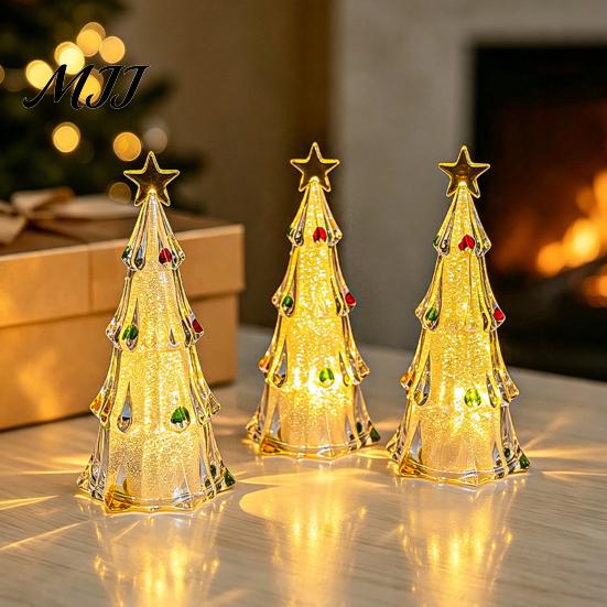 Decorative Holiday Lamp LED Lighted Christmas Tree Tabletop Decoration, Battery Operated Xmas Night Light, Room Ornament with Star Topper for