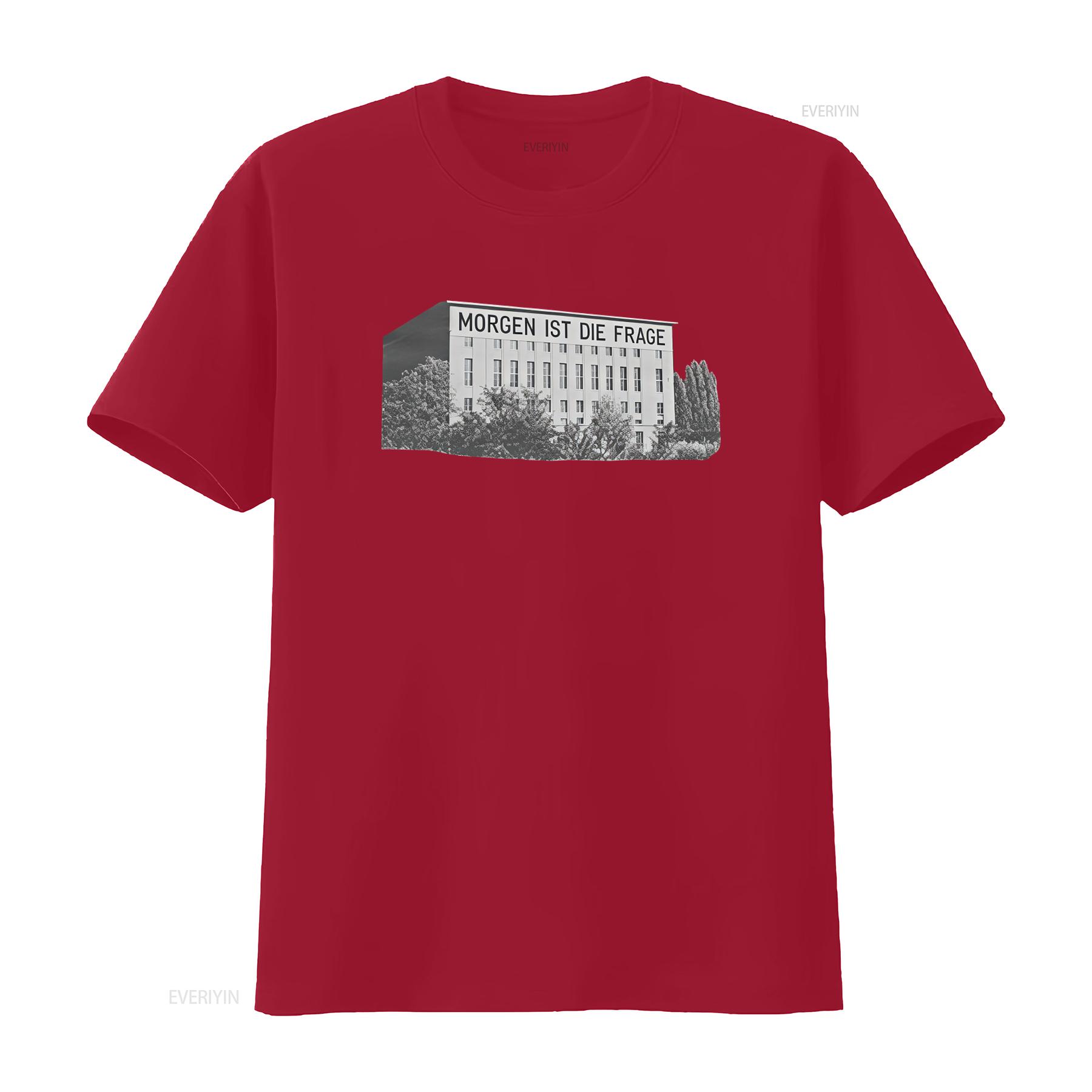 

BERGHAIN Berlin Bar Mens Cotton Crew T Shirt with Germany Building Print Morgen Ist Die Frage Design vintage Washed Breathable S