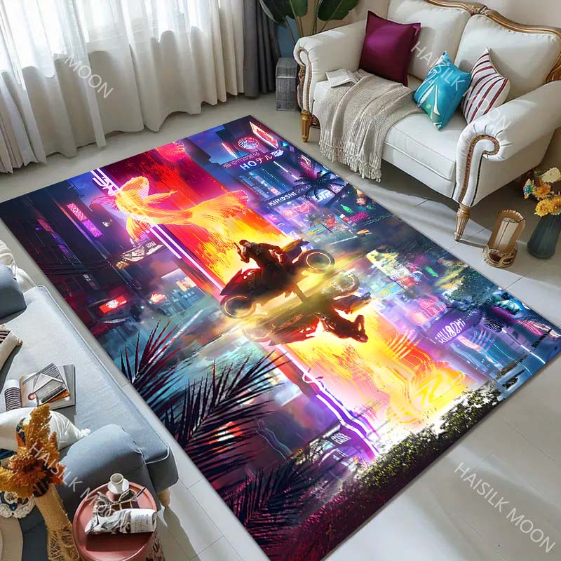 1PC Futuristic city with neon lights Carpet for Living Room Bedroom Sofa Home Decor Rus Non-slip Floor Mat Luxury Gift