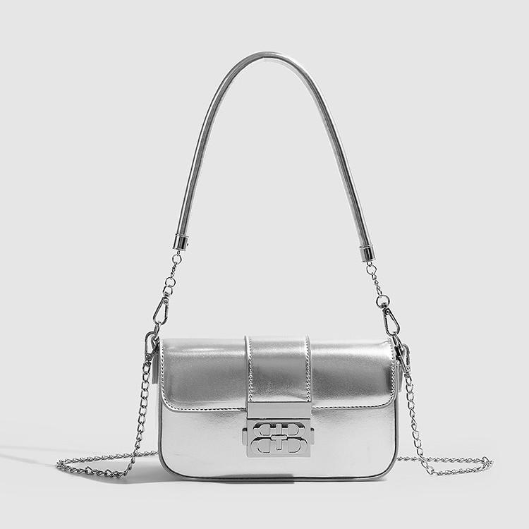 

This year s popular 2025 new silver textured armpit bag, high-end shoulder small square bag, fashionable chain messenger bag. серебряный