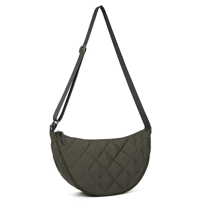 

Waist Half Moon Belt Bag Solid Color Crossbody Bag Large Capacity Shoulder Bags Portable Nylon Plaid Travel Bags for Commuting 40x12x21cm