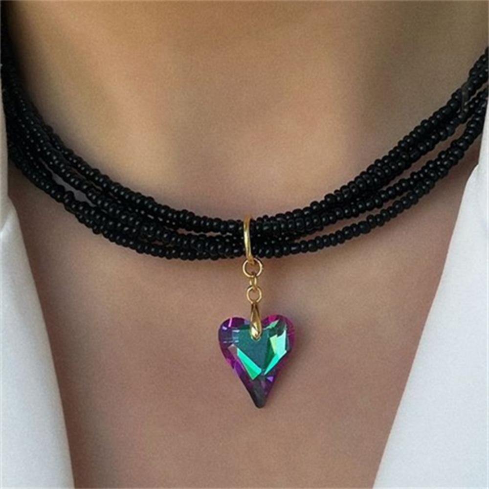 Fashion Vintage Tassels Zircon Heart Pendant Necklace For Women Female Boho Geometric Baroque Transparent Crystal  Chain Jewelry