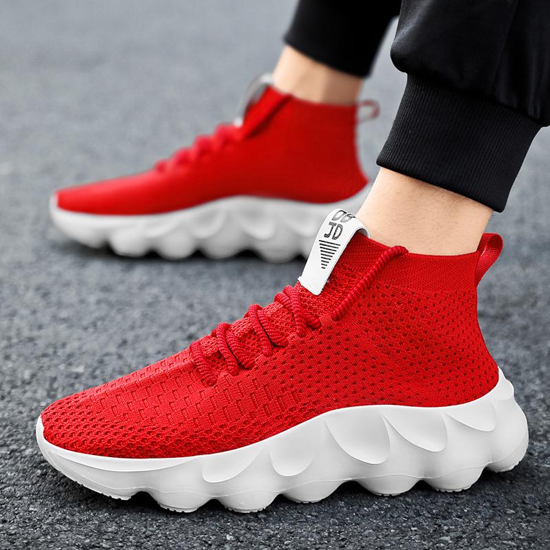 Trainers Breathable Soft Sole Sports Casual Socks Lace Up Thick Soled Red Shoes Tenis Masculino Mens White Sneakers