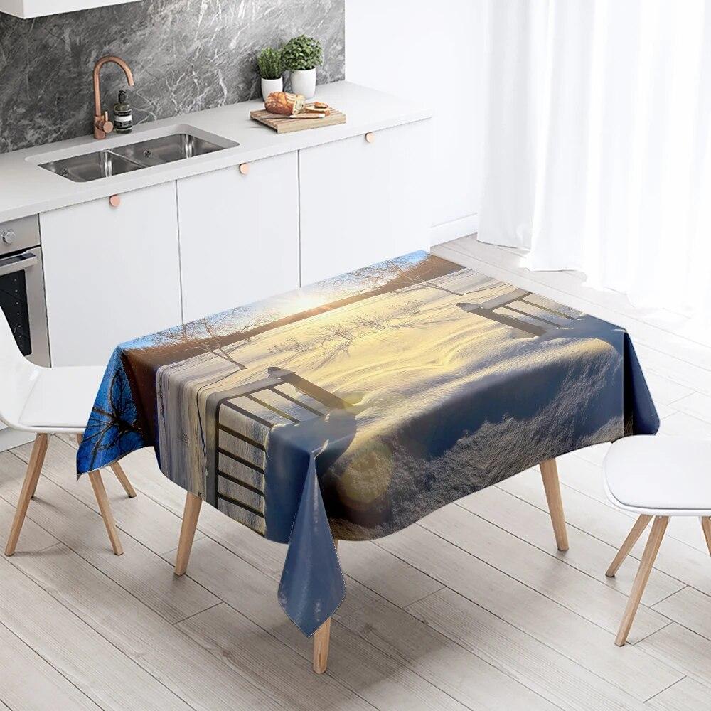 Winter House View Tablecloth Natural  Anti-Stain Waterproof Rectangular  Kitchen Table Home Decor