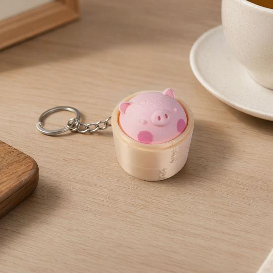jijijing 3D Printed Steamed Bun Clicker Keychain, Stress Relief Push Button Fidget Toy, Finger Keyring Pendant Backpack Handbag Charm