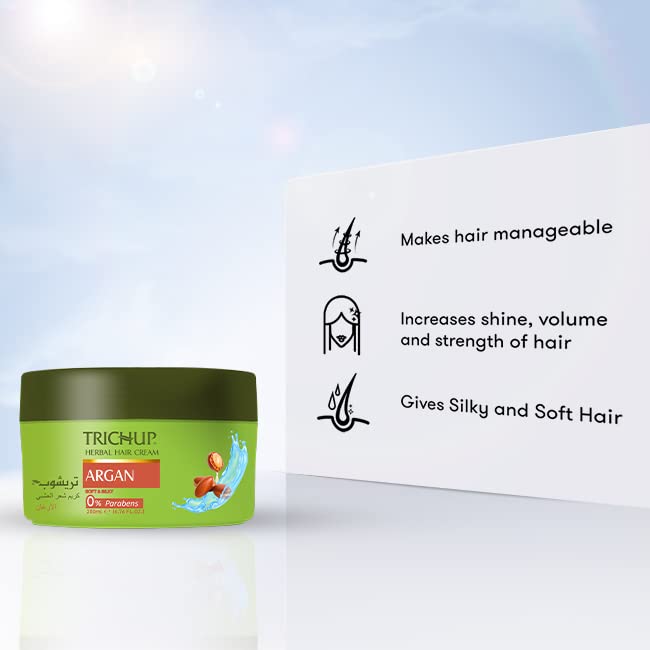 Trichup Argan Herbal Hair Cream For Frizz Control, Smooth Styling, Added Shine And Volume Non Greasy Leave In 200 Ml