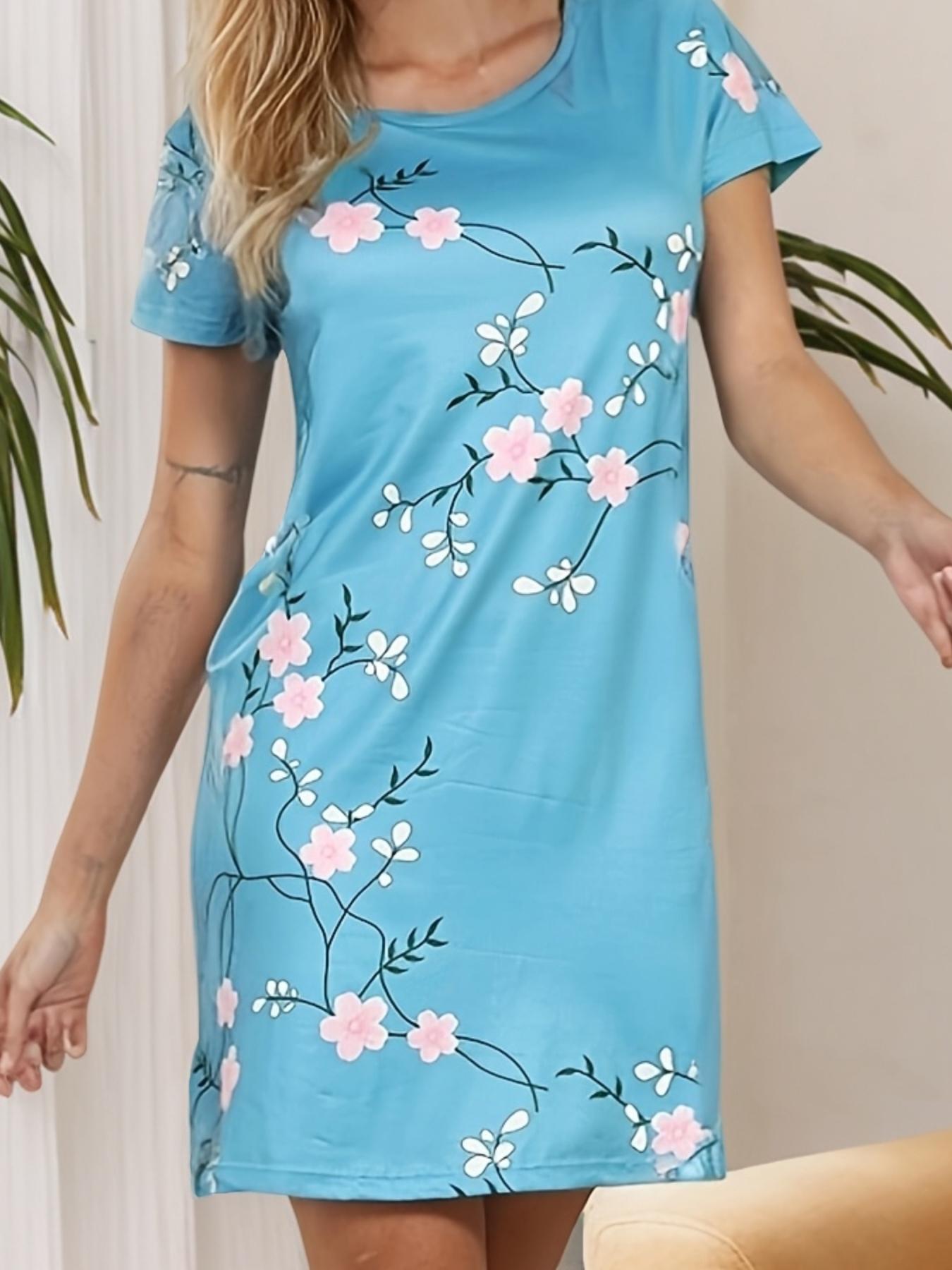 

Women s Nightgown. Floral Print Short Sleeve Sleep Dress. Soft Breathable Round Neck Casual Pajama Dress. Summer Loose Fit Loungewear for Home Daily W 4XL дубильная кора