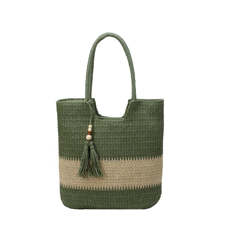 Fashion retro beach vacation woven contrasting color women's tote bag new versatile women's shoulder handbag