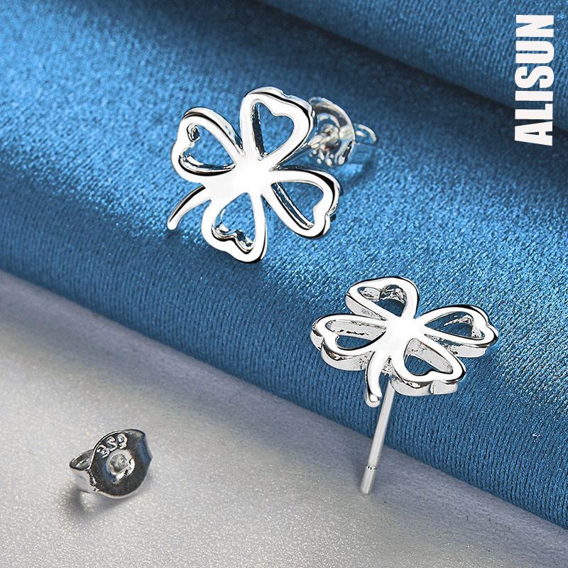 Kolczyki z perforowanej koniczyny ze srebra próby 925 na modną biżuterię ślubną