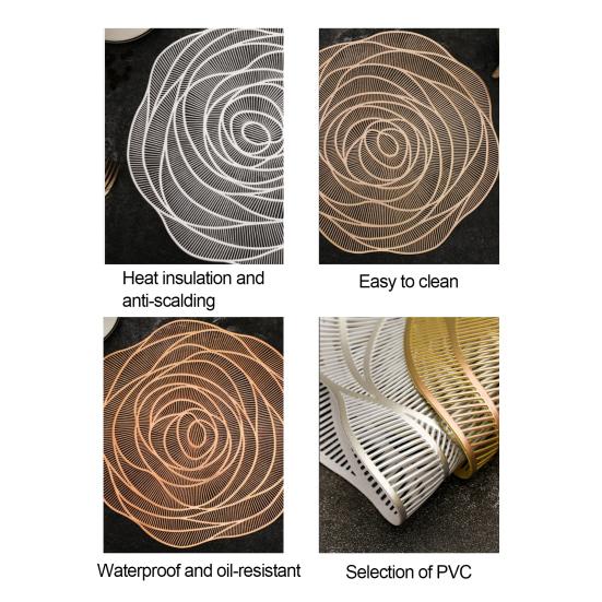 PVC Placemats Heat-Resistant Waterproof Oil-Proof Dining Table Mats Rose Design Decorative Mat for Home Kitchen Bar Restaurant