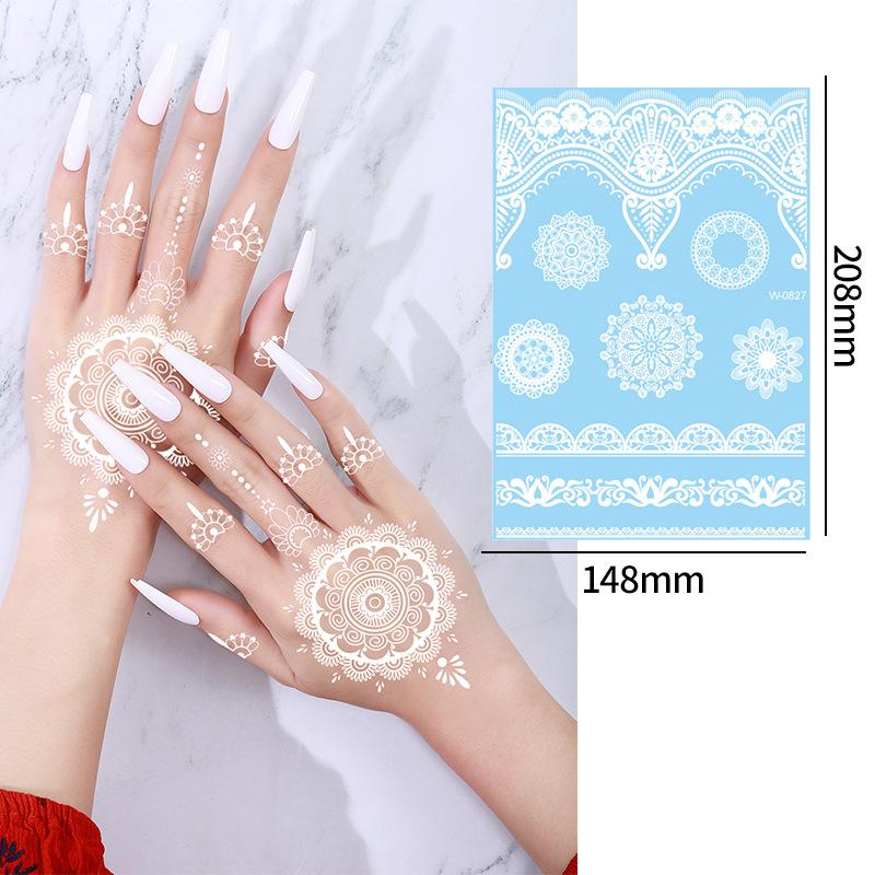 Tattoo Stickers White Waterproof White Henna Lace Tattoo Stickers